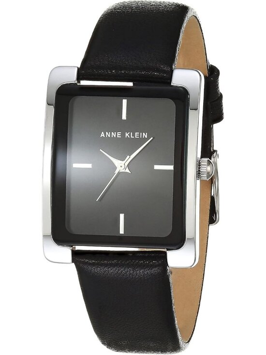 Anne Klein Women\'s Silver Black Leather Strap Analog Quartz Solid Luxury Watch